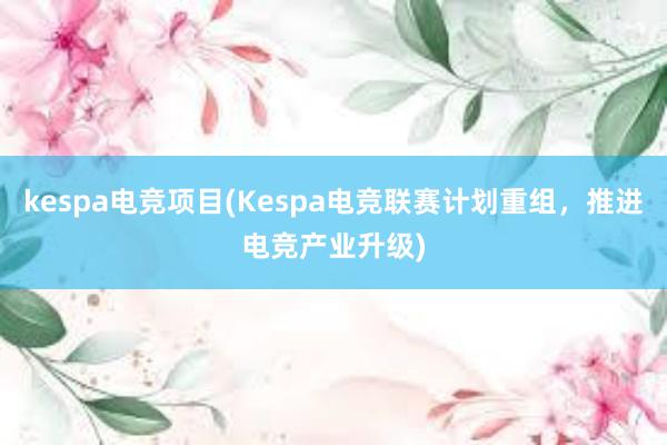 kespa电竞项目(Kespa电竞联赛计划重组，推进电竞产业升级)