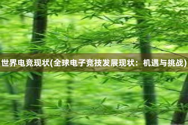 世界电竞现状(全球电子竞技发展现状：机遇与挑战)