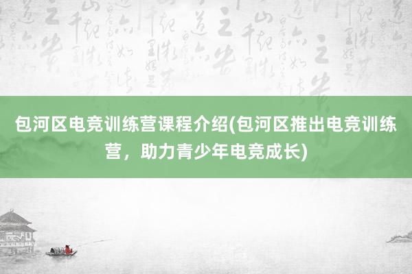 包河区电竞训练营课程介绍(包河区推出电竞训练营，助力青少年电竞成长)