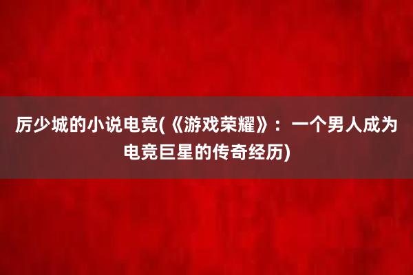 厉少城的小说电竞(《游戏荣耀》：一个男人成为电竞巨星的传奇经历)