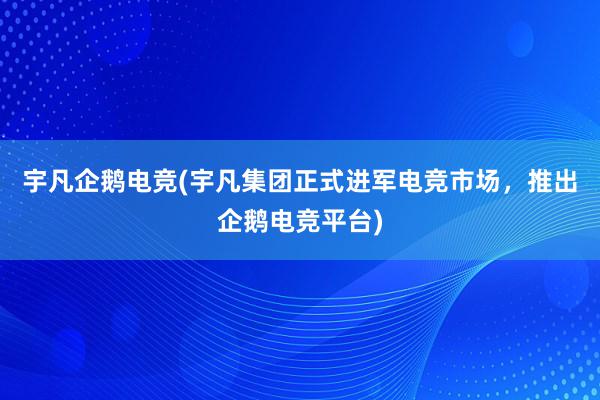 宇凡企鹅电竞(宇凡集团正式进军电竞市场，推出企鹅电竞平台)