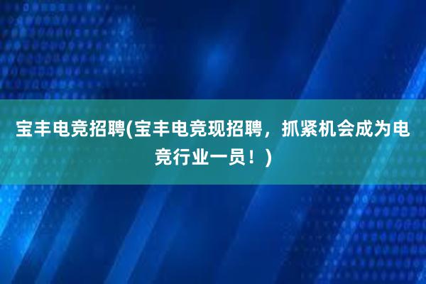 宝丰电竞招聘(宝丰电竞现招聘，抓紧机会成为电竞行业一员！)