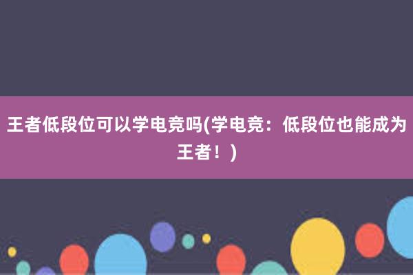 王者低段位可以学电竞吗(学电竞：低段位也能成为王者！)