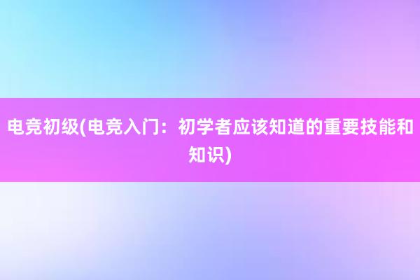 电竞初级(电竞入门：初学者应该知道的重要技能和知识)