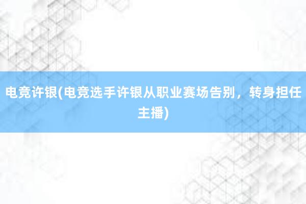 电竞许银(电竞选手许银从职业赛场告别，转身担任主播)