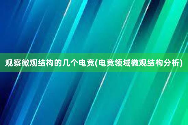 观察微观结构的几个电竞(电竞领域微观结构分析)