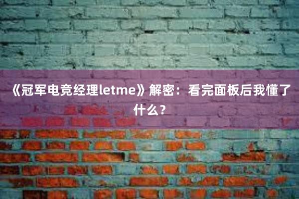 《冠军电竞经理letme》解密：看完面板后我懂了什么？