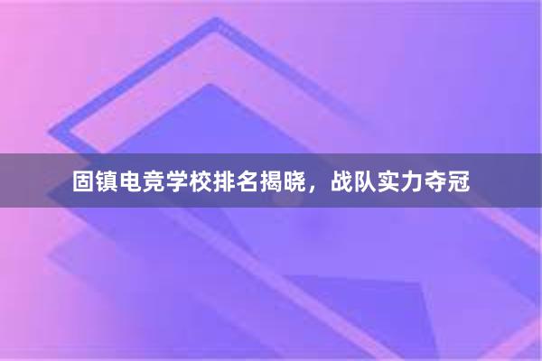 固镇电竞学校排名揭晓，战队实力夺冠