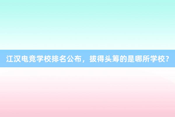 江汉电竞学校排名公布，拔得头筹的是哪所学校？